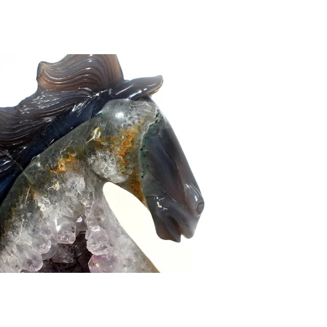 Agate Horse Bust With Green and Orange Stripe, All Natural For Sale - Image 9 of 13