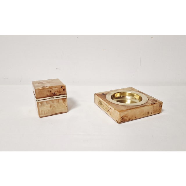 Mid-Century Modern Table Lighter and Ashtray in Briar Wood and Brass from Emmebi, 1970s, Set of 2 For Sale - Image 3 of 18