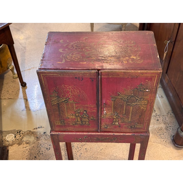 19th Century Red Chinoiserie Painted Cabinet on Stand For Sale - Image 6 of 13