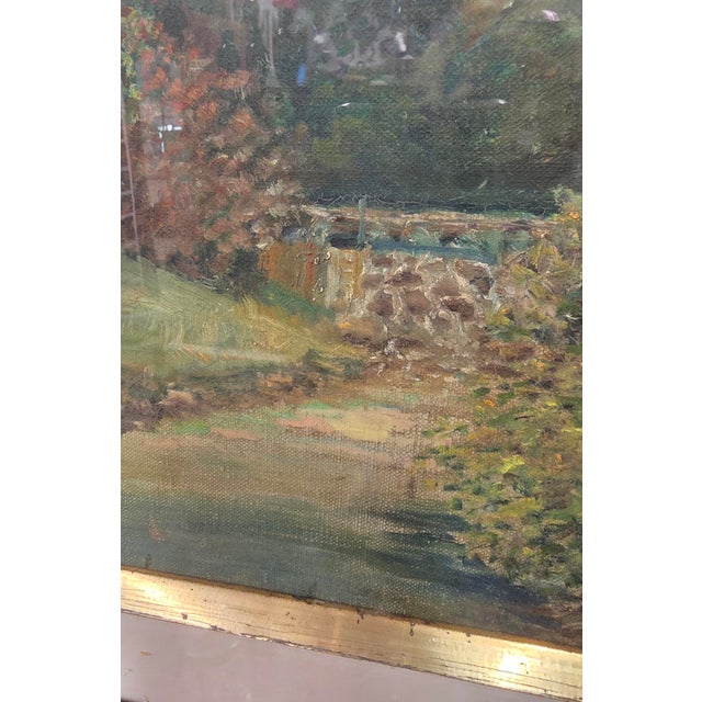 Forest Green Vintage Impressionist Style Landscape Oil Painting in Carved Wood Frame - Signed unclear For Sale - Image 8 of 12