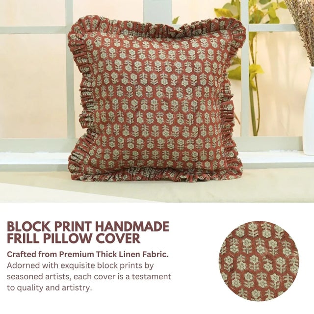 Add a timeless artisanal touch to your space with this block print handmade cushion cover, crafted from rich thick linen...