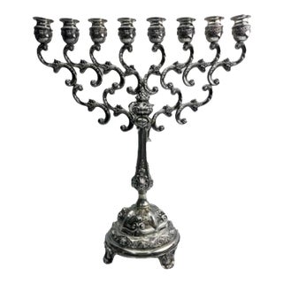 925 Silver Menorah Antique Judaica Large For Sale