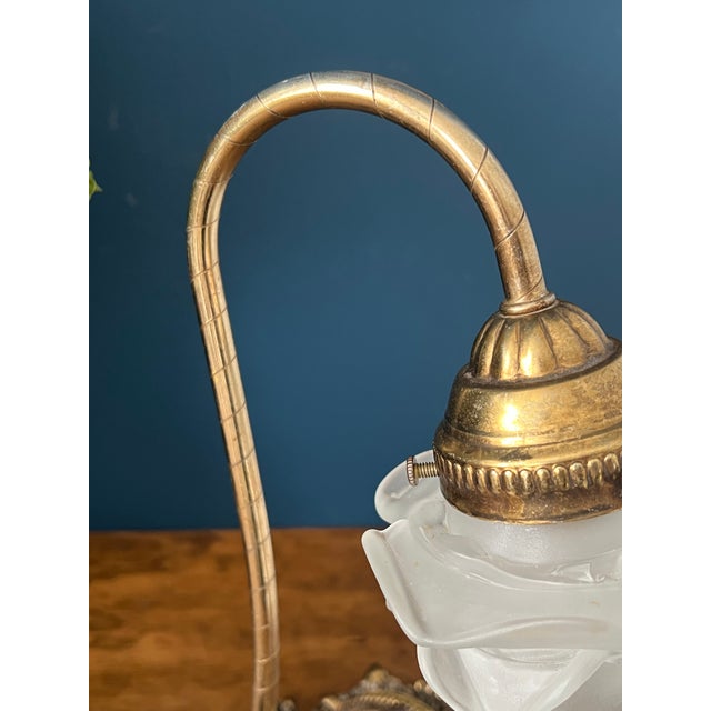 Brass Antique Brass Desk Lamp With Frosted Glass For Sale - Image 8 of 18