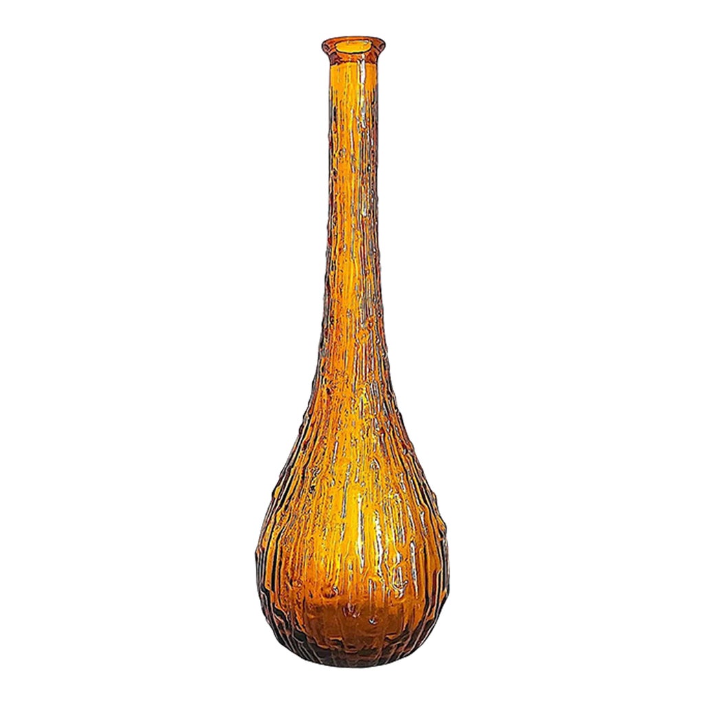 1960s Empoli Italian Amber Art Glass Genie Bottle Decanter or Vase 