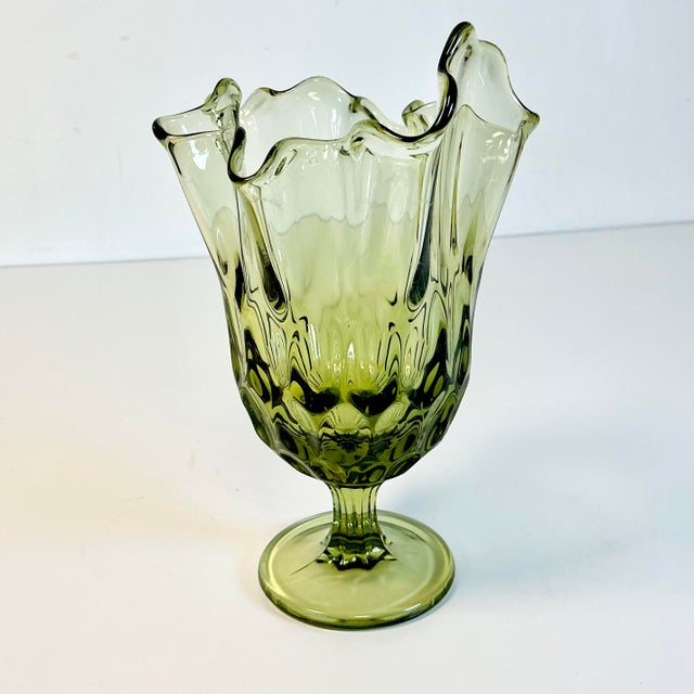 Mid-Century Boho Chic Compressed Viking Glass Handkerchief Rim Vase For Sale - Image 10 of 13