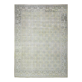 1970s Vintage Persian Handmade Wool Cotton Green Area Rug For Sale