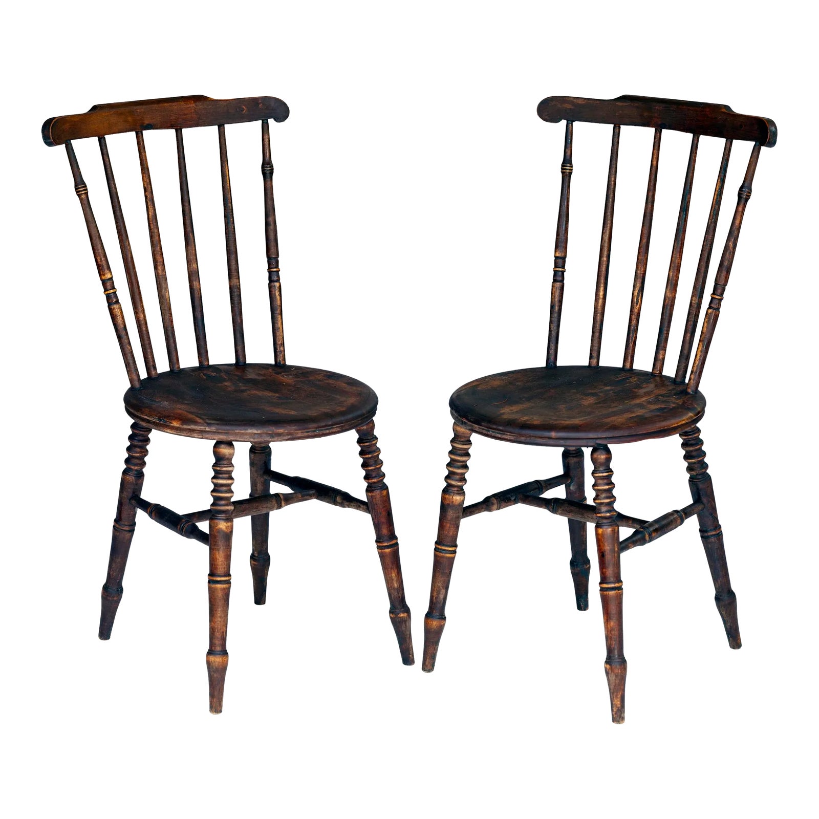 Pair; Late 18 Century Wooden Spindle Chairs | Chairish