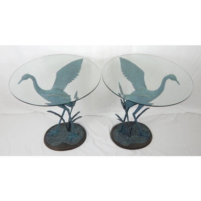 Metal Metal Egret Side Tables With Glass Tops - a Pair For Sale - Image 7 of 12