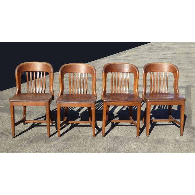 Set of 4 Vintage MidCentury Brown Solid Wood Farmhouse Chic Library