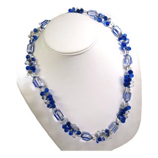Vintage Art Deco Sapphire Optical Glass Necklace 1930s For Sale