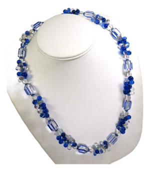 Vintage Art Deco Sapphire Optical Glass Necklace 1930s