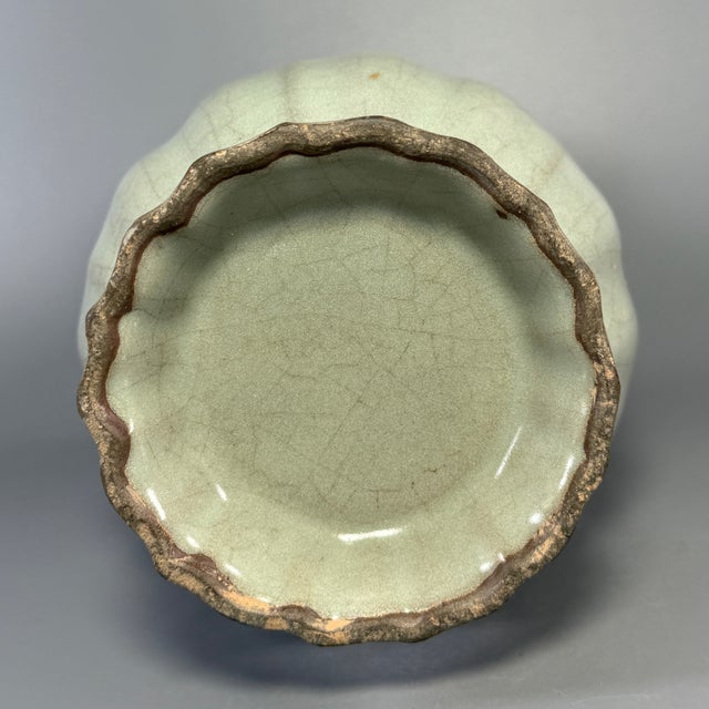 16th Century Vintage‑Style Chinese Longquan Celadon Lobed Vase With Ring Handles For Sale - Image 5 of 6