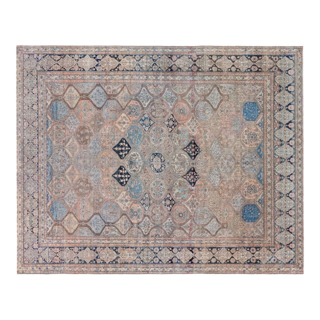 Authentic 19th Century Persian Kashan Handmade Wool Rug For Sale
