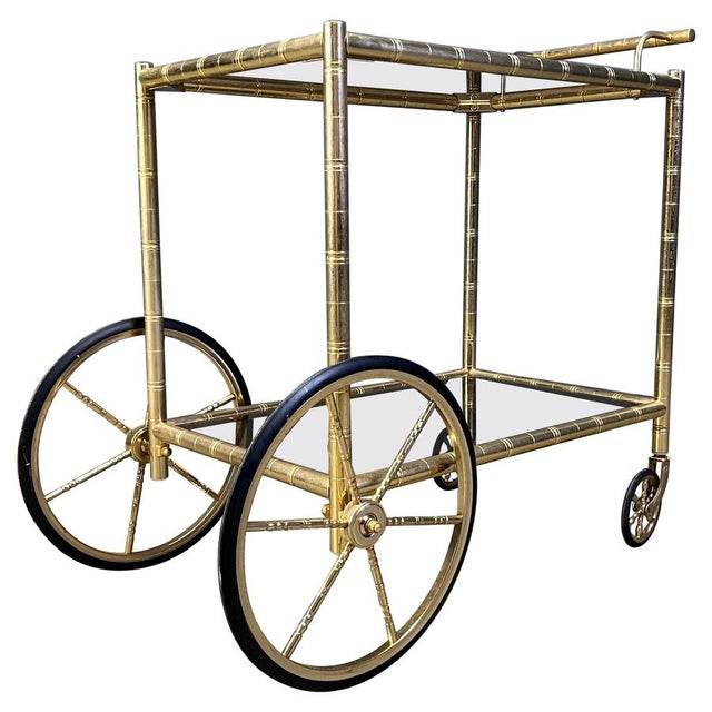Brass Faux Bamboo Bar Cart with Glass by Orsenigo, Italy, 1970s For Sale - Image 11 of 11