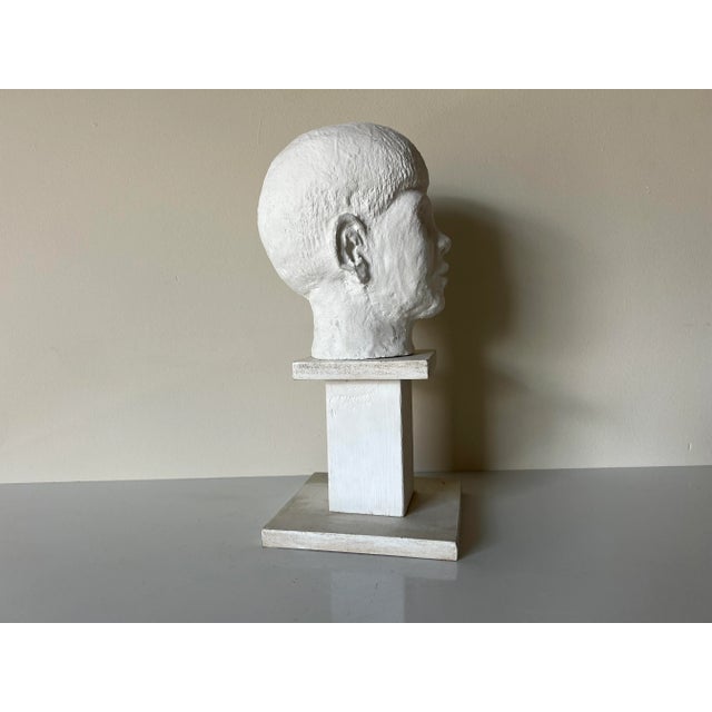 White Vintage White Painted Terracotta Boy Bust Sculpture on Wood Stand For Sale - Image 8 of 13