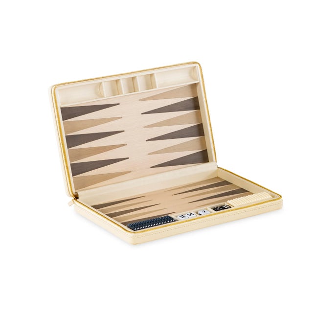 Traditional Maitland-Smith Travel Backgammon Board Cream For Sale - Image 3 of 3