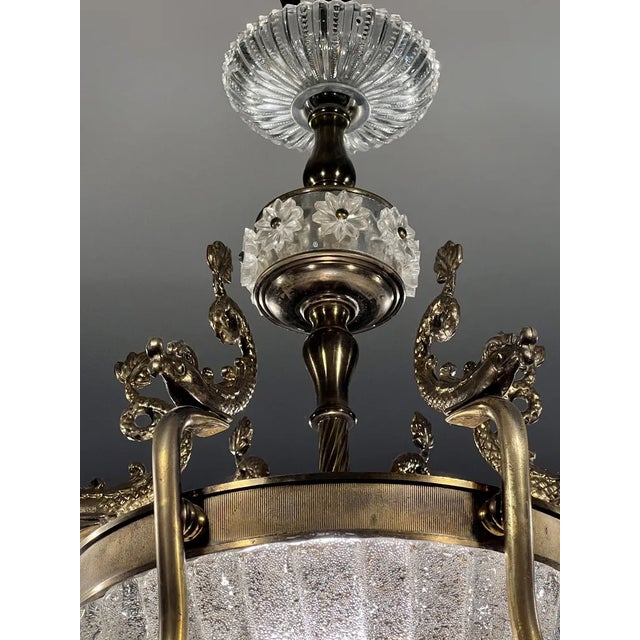 Art Nouveau Chandelier with Glass Bowl and Brass Fish, 1915 For Sale - Image 3 of 9
