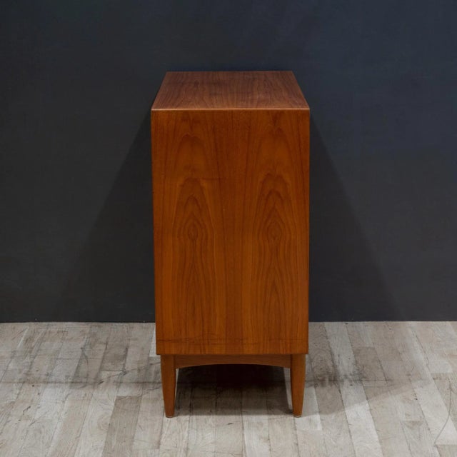 Wood Pair of Mid-Century Ew Bach Tall Teak Dressers With Sculpted Handles C.1950-Price Per Piece For Sale - Image 7 of 12