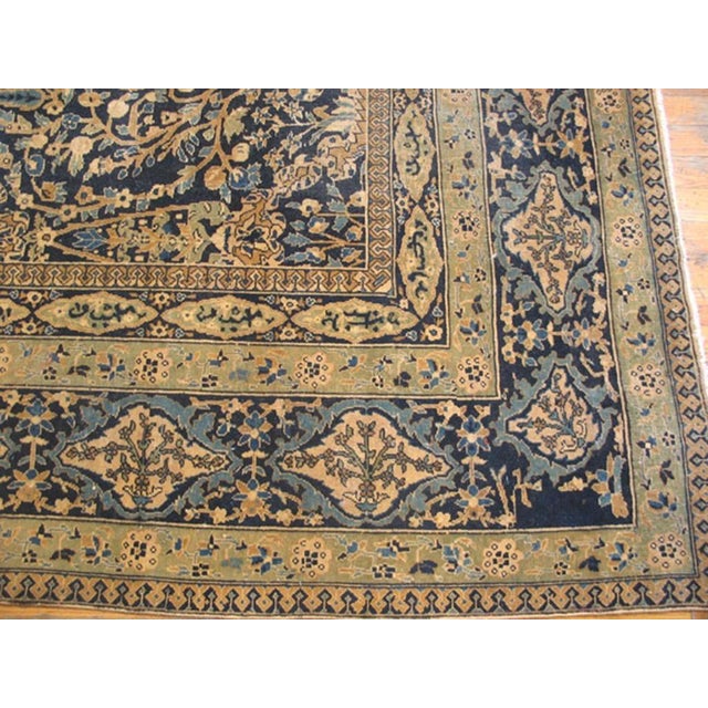 Superb Navy Background Color With Botanical Pattern Antique Indian Lahore Rug For Sale - Image 4 of 4