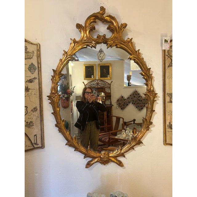 1980s Vintage Giltwood Oval Wall Mirror For Sale - Image 5 of 8