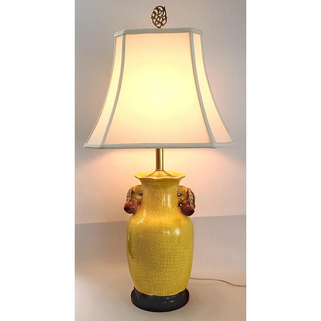 Restored Vintage Chinese Crackled Yellow Porcelain Table Lamps - A Pair For Sale - Image 12 of 14