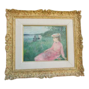 Francois Gall Painting "Woman on the Grass" Circa 1970s'
