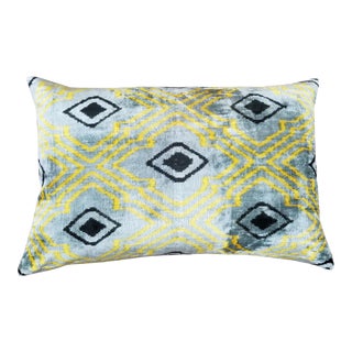 Silk Uzbek Ikat Velvet Hand Made Pillow Cushion,16x24 For Sale