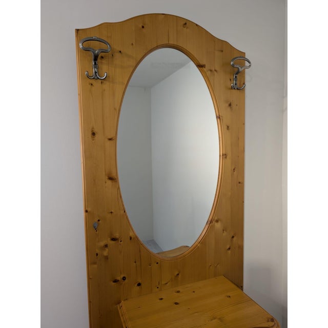 Pine Dressing Table with Art Nouveau Mirror The dressing table is made of pine. The entire unit is seamless and connected...