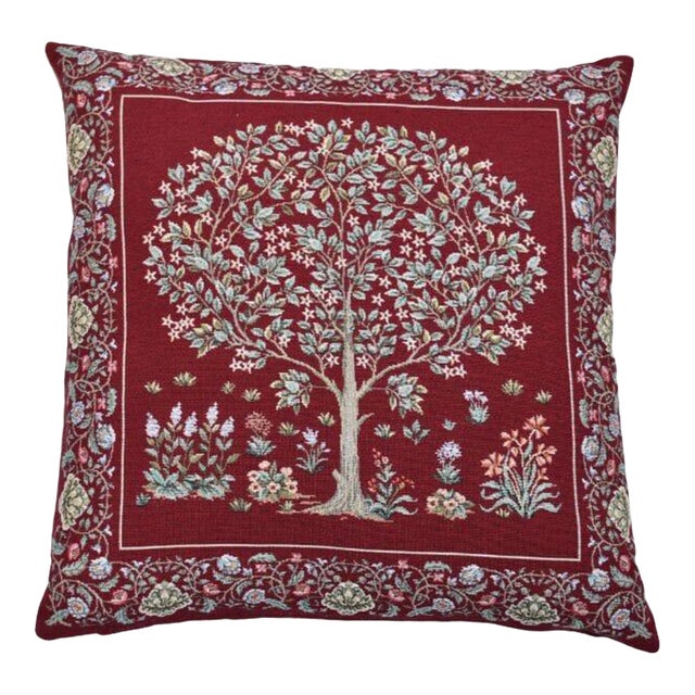 Morris Tree Red Tapestry Cushion With Feather Filler - 46x46cm (18"x18") For Sale