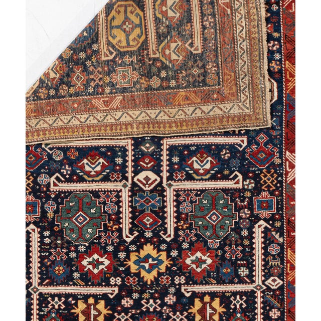 Antique Circa 1880 Blue Akstafa Caucasian Hand Knotted Rug 3'10 X 8'2 For Sale - Image 10 of 11