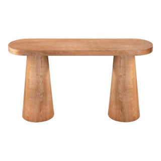 Cone Legs Oval Modern Console Table in Honey Oak For Sale