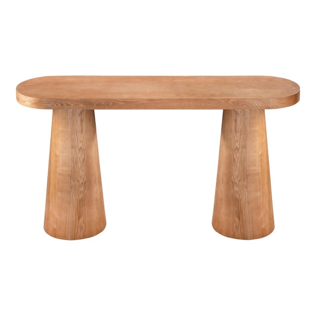 Cone Legs Oval Modern Console Table in Honey Oak For Sale