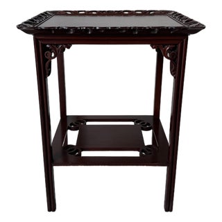 1960’s Vintage Chinese-Style Carved Mahogany Side Table With Pierced Gallery Top For Sale