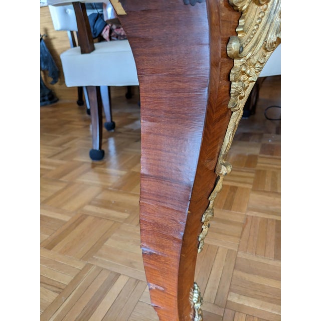 Luxuriance! An Antique French Bureau Plat, From Late 19th Century, Featuring Ornate Gilt-Bronze Mounts Louis XV Style For Sale - Image 16 of 17