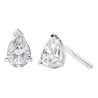 14K White Gold 1.0 Cttw Pear Shape Solitaire Lab Grown Diamond Stud Earrings (F-G Color, VS2-SI1 Clarity) For Sale