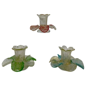 Mid-20th Century Italian Murano Glass & Gold Flake Candleholders in Flower Shape, Set of 3