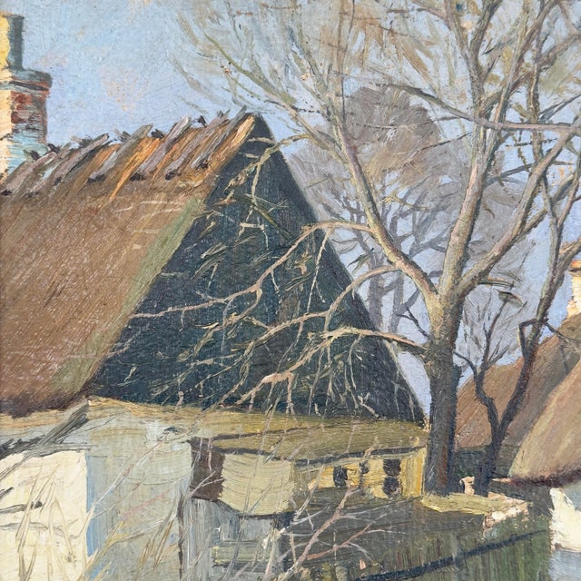 Antique 1923 Frederik Engelfelt Danish Oil Painting March Day Funen Village For Sale - Image 4 of 12