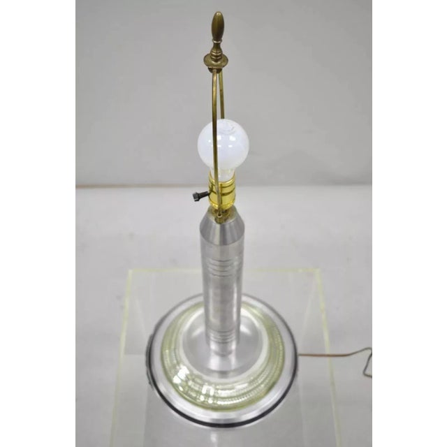 Metal Early 20th Century Art Deco Walter Von Nessen Pattyn Style Aluminum & Acrylic Skyscraper Table Lamp For Sale - Image 7 of 10