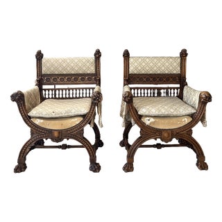 Renaissance Castle Armchairs, France, 1880, Set of 2 For Sale