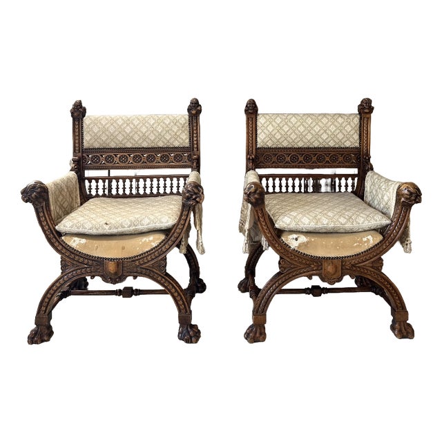 Renaissance Castle Armchairs, France, 1880, Set of 2 For Sale