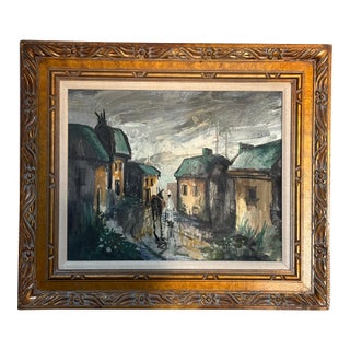 Antique Oil Painting in the Style of Maurice De Vlaminck in Hand-Carved Wood Frame With Provenance For Sale
