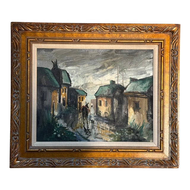 Antique Oil Painting in the Style of Maurice De Vlaminck in Hand-Carved Wood Frame With Provenance For Sale