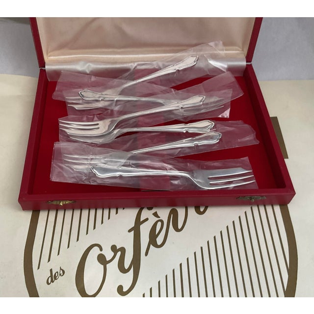 Metal New 1970s Silver Set of 12 Pastry Forks, Du Barry With Red Cases- Set of 12 For Sale - Image 7 of 18