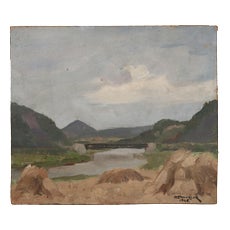 O. Couvreur, Landscape, 1946, Oil on Hardboard For Sale