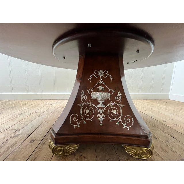 American Early 20th Century Donghia Italy Luxury Inlaid Abalone Pedestal Dining Table - Gold Leaf Feet For Sale - Image 3 of 8