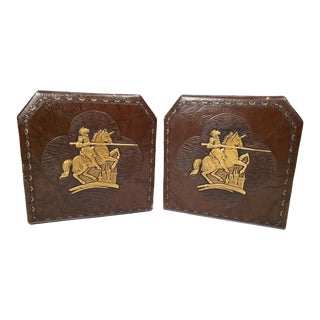 Vintage 1940s Smith Crafted Brown Leather Bookends - a Pair For Sale