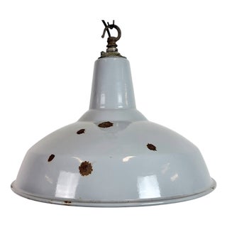 Industrial British Grey Enamel Factory Pendant Lamp from Benjamin Electric Manufacturing Company, 1960s For Sale