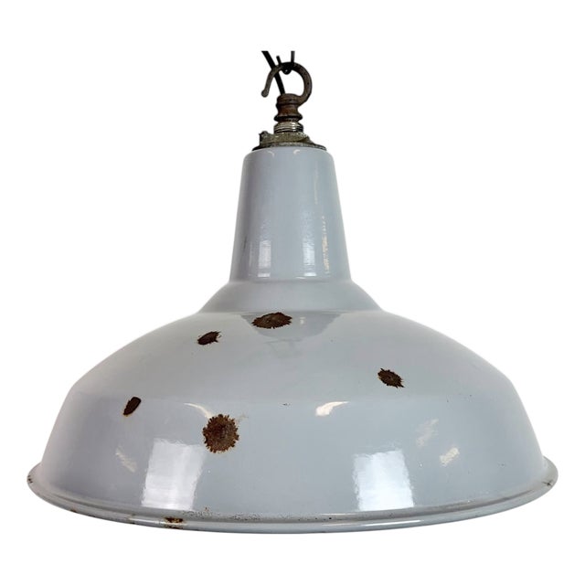 Industrial British Grey Enamel Factory Pendant Lamp from Benjamin Electric Manufacturing Company, 1960s For Sale