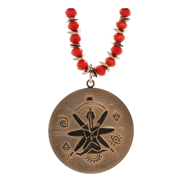 Spiritual Journey Red & Gold Beaded Choker Necklace For Sale