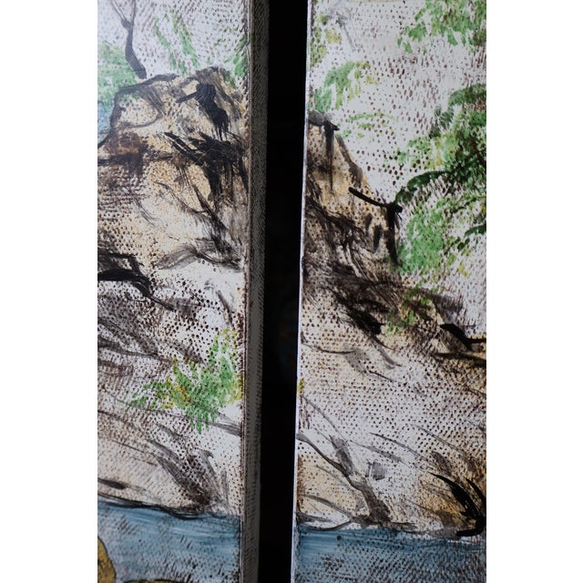 Pair of Vintage Hand-Painted Chinese River Village Solid Wood Panels For Sale - Image 13 of 18